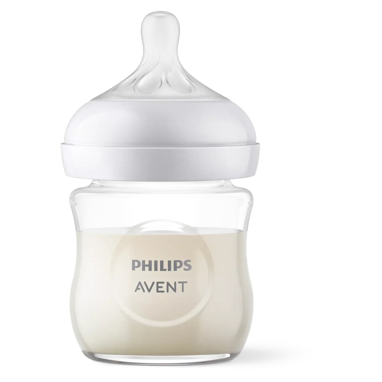 Biberón de vidrio Philips Avent Natural de 125 ml, blanco, con tetina ultrasuave y sistema anticólicos.