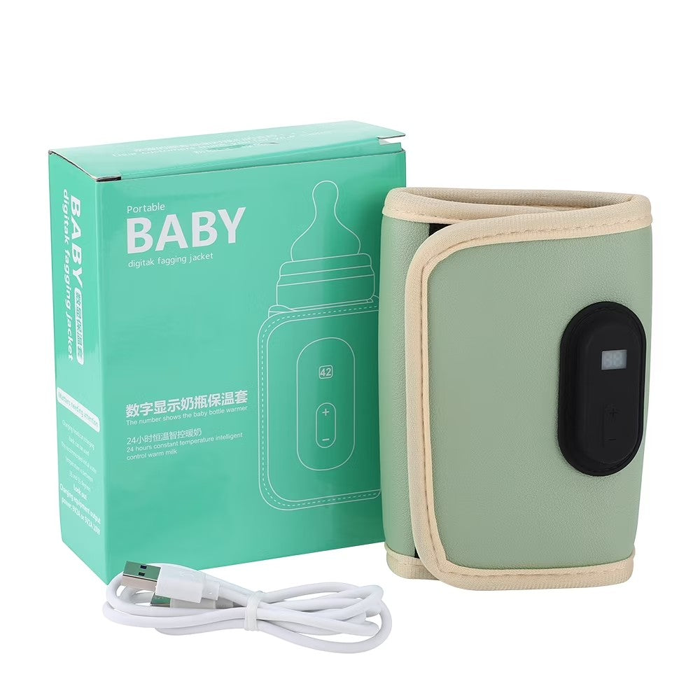 Calentador de biberones portátil Chikikitos verde menta con pantalla digital y asa de transporte. Ideal para viajes.