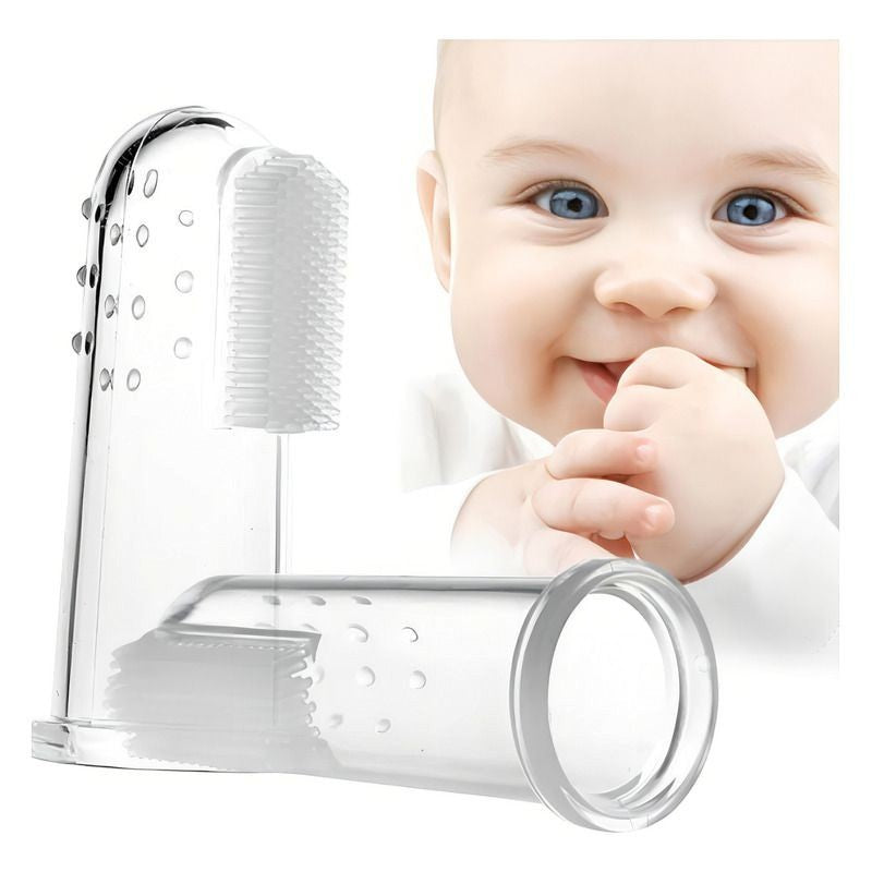 Chikikitos cepillo de dedo para bebé de silicona transparente con cerdas suaves para higiene bucal y masaje de encías.