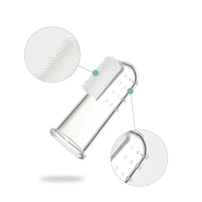 Chikikitos Cepillo de dedo de silicona transparente para bebés, ideal para higiene bucal y alivio de dentición.