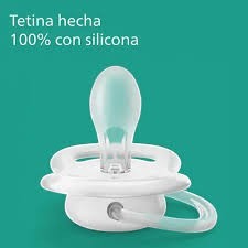 Chikikitos Chupete Philips Avent Ultra Air blanco de silicona para bebés de 0-6 meses con tetina simétrica y base transpirable. Incluye anilla de seguridad.