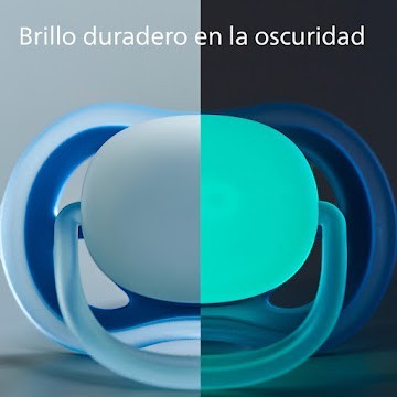 Chupete ortodóntico Chikikitos ultra air de silicona azul que brilla en la oscuridad para bebés.