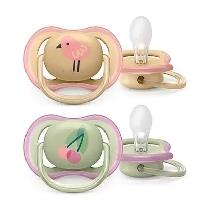 Chupetes Chikikitos de silicona con diseño de pájaro rosa y cerezas, para bebés de 0-6 meses.