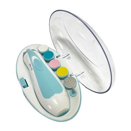 Lima eléctrica para uñas de bebé Chikikitos con cabezales intercambiables de colores y estuche protector compacto.