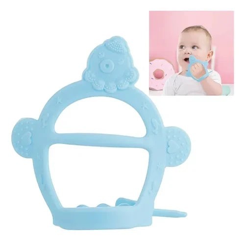 Mordedor de silicona azul Chikikitos con forma de mono y texturas para aliviar las encías del bebé