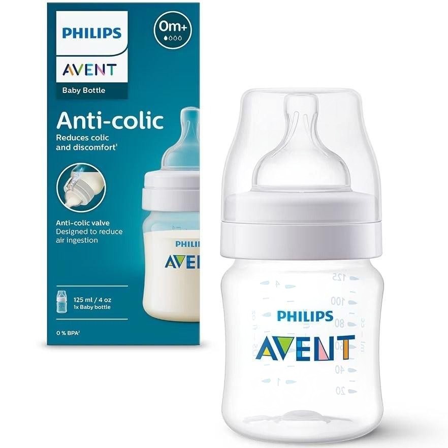 Chikikitos Philips Avent biberón anticólico de 125 ml, transparente, con tetina de flujo para recién nacidos, libre de BPA.