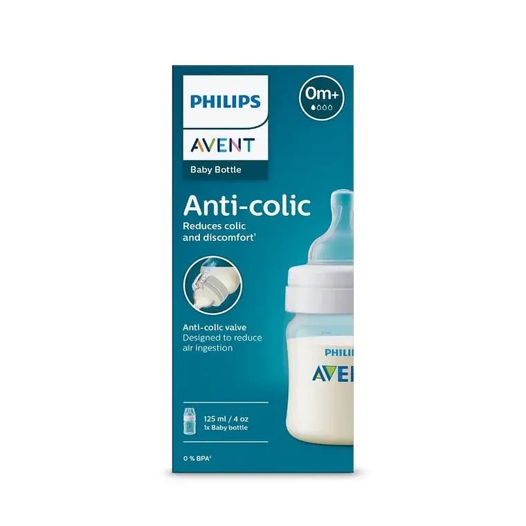 Chikikitos Philips Avent Biberón anticólico de 125 ml con tetina de flujo para recién nacidos, libre de BPA.