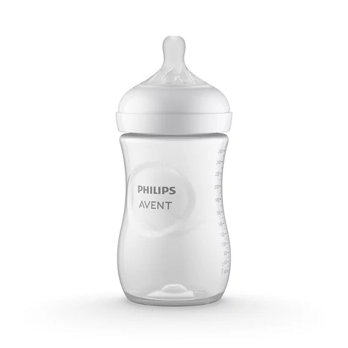 Biberón Philips Avent Natural blanco de polipropileno de 260 ml con tetina anticólicos y marcas de medición.