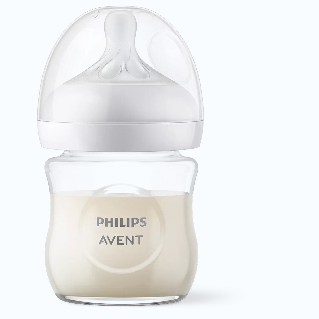 Biberón de vidrio Philips Avent Natural de 125 ml con tetina ultrasuave y sistema anticólicos. Blanco y transparente.