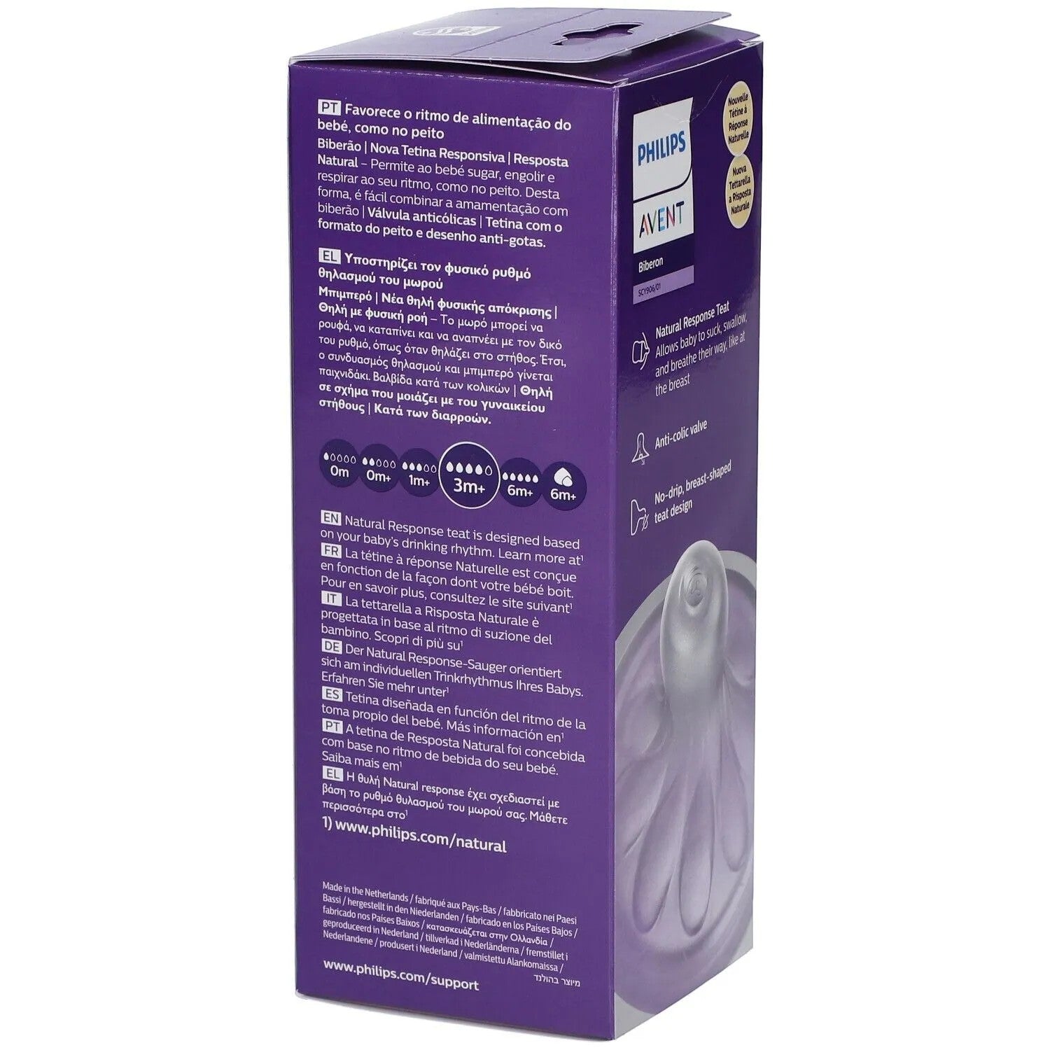 Tetina Philips Avent Natural Response para bebés de 3m+, flujo 3, anticólicos, diseño imita lactancia materna, 330ml.
